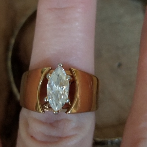 Vintage Marquis Solitaire 8K Gold Ring Set - Picture 5 of 5